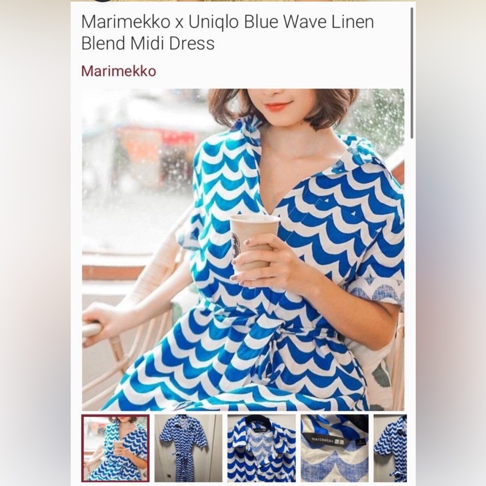 Marimekko x Uniqlo Blue Wave Linen Shirt Dress -M